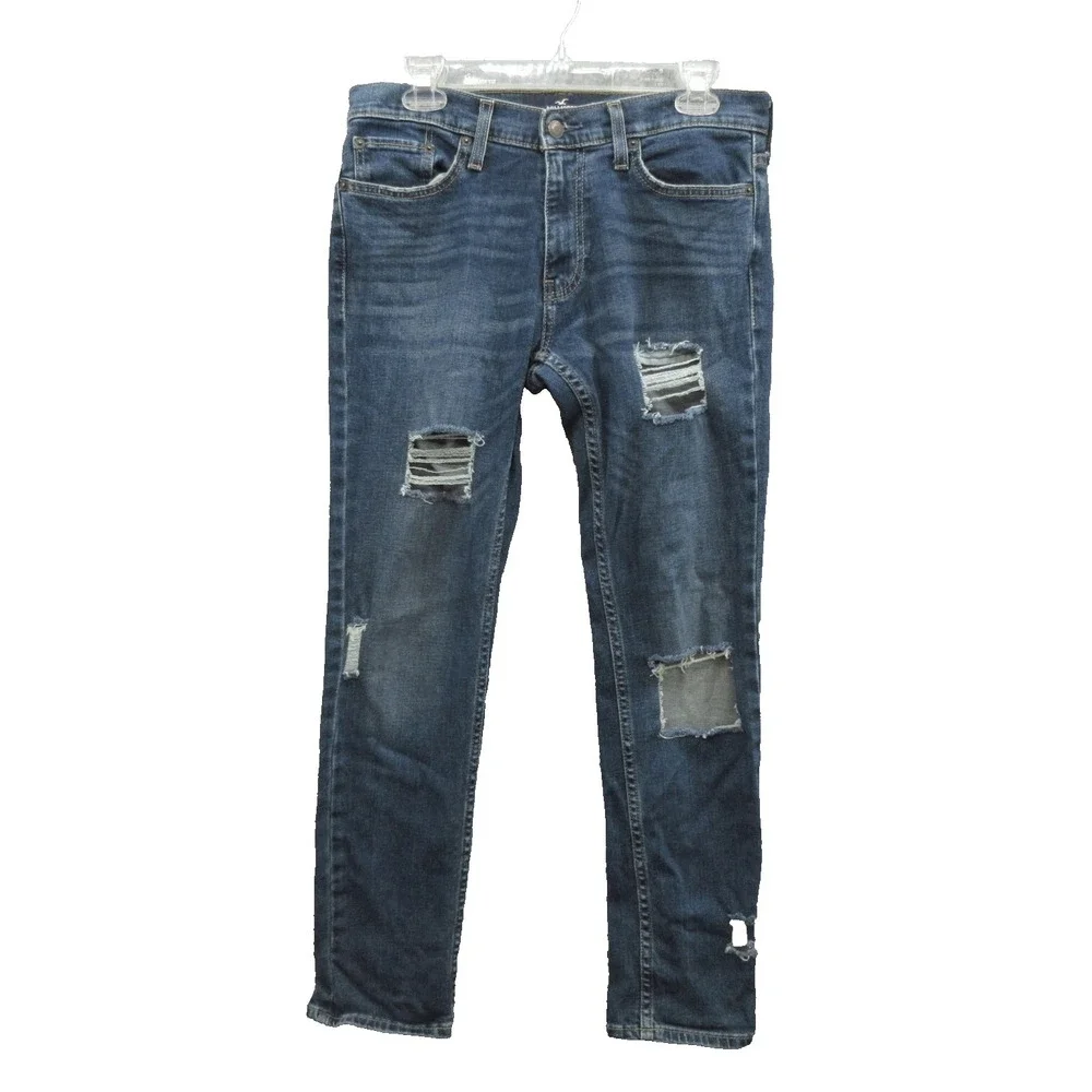 Hollister Epic Flex Men's Skinny Jeans Size 30x29 Blue Denim Cotton Distressed